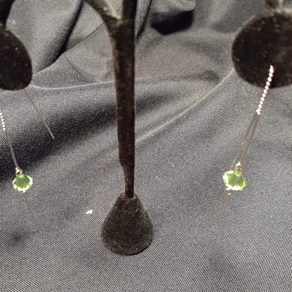 Genuine Green Crystal Threader Earrings - Picture 3 of 3